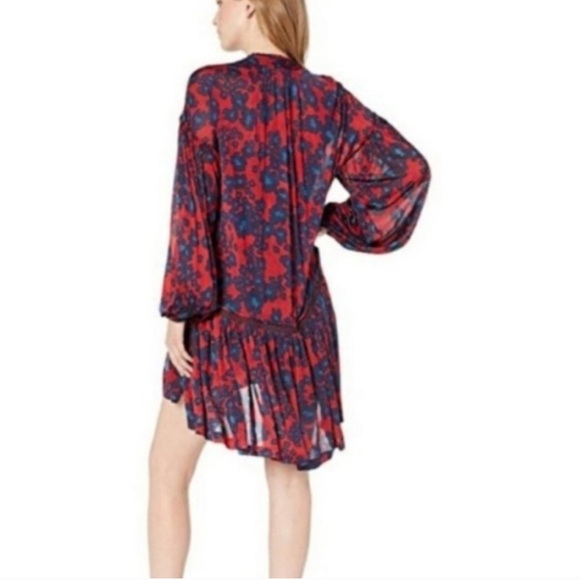 Free People Red and Blue Bishop Sleeve Sundress Merlot love letter combo small S - Picture 13 of 16